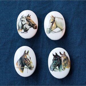 Set of 4 vintage porcelain or ceramic button covers with horses